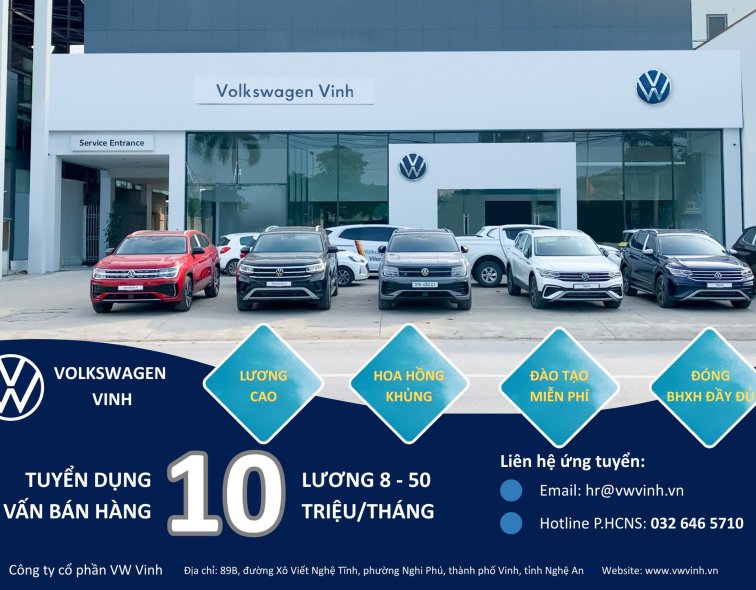 Volkswagen Vinh tuyển dụng tư vấn bán hàng