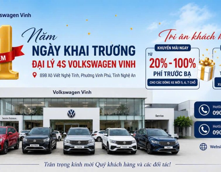 VOLKSWAGEN VINH SẮP KỶ NIỆM 1 NĂM THÀNH LẬP – TRI ÂN KHÁCH HÀNG VỚI ƯU ĐÃI LÊN ĐẾN 100% PHÍ TRƯỚC BẠ 